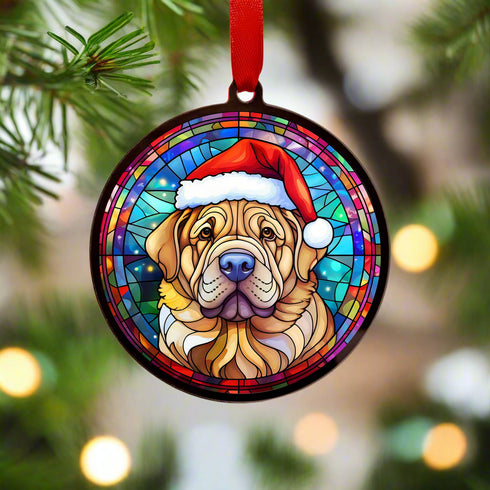 Shar Pei in Santa Hat Suncatcher Decoration